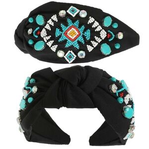 Turquoise Aztec Beaded Knotted Headband